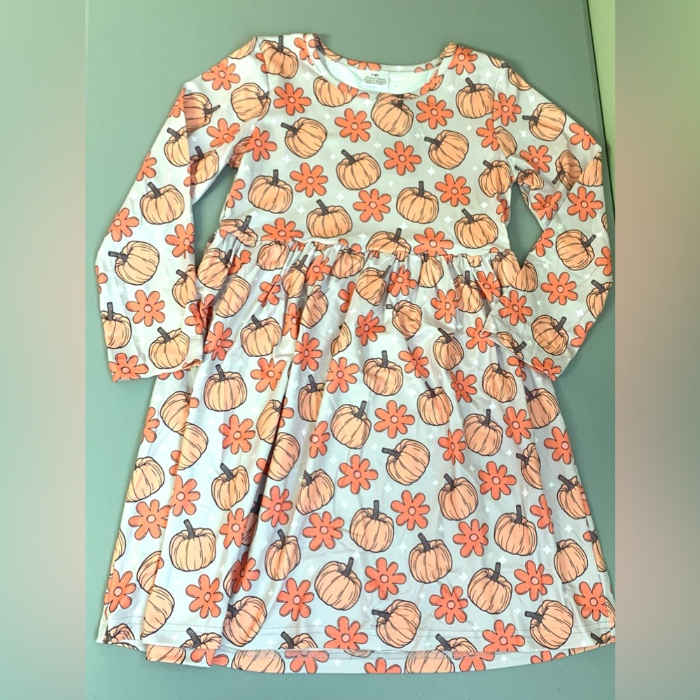 NWOT Playful Pumpkin and Floral Kids Dress